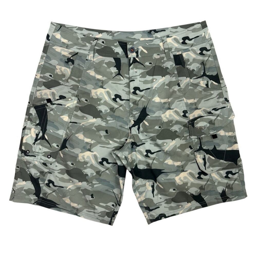 AFTCO Shorts Mens 38 Green Camo Tactical Fishing Cargo Camping Outdoor Hybrid